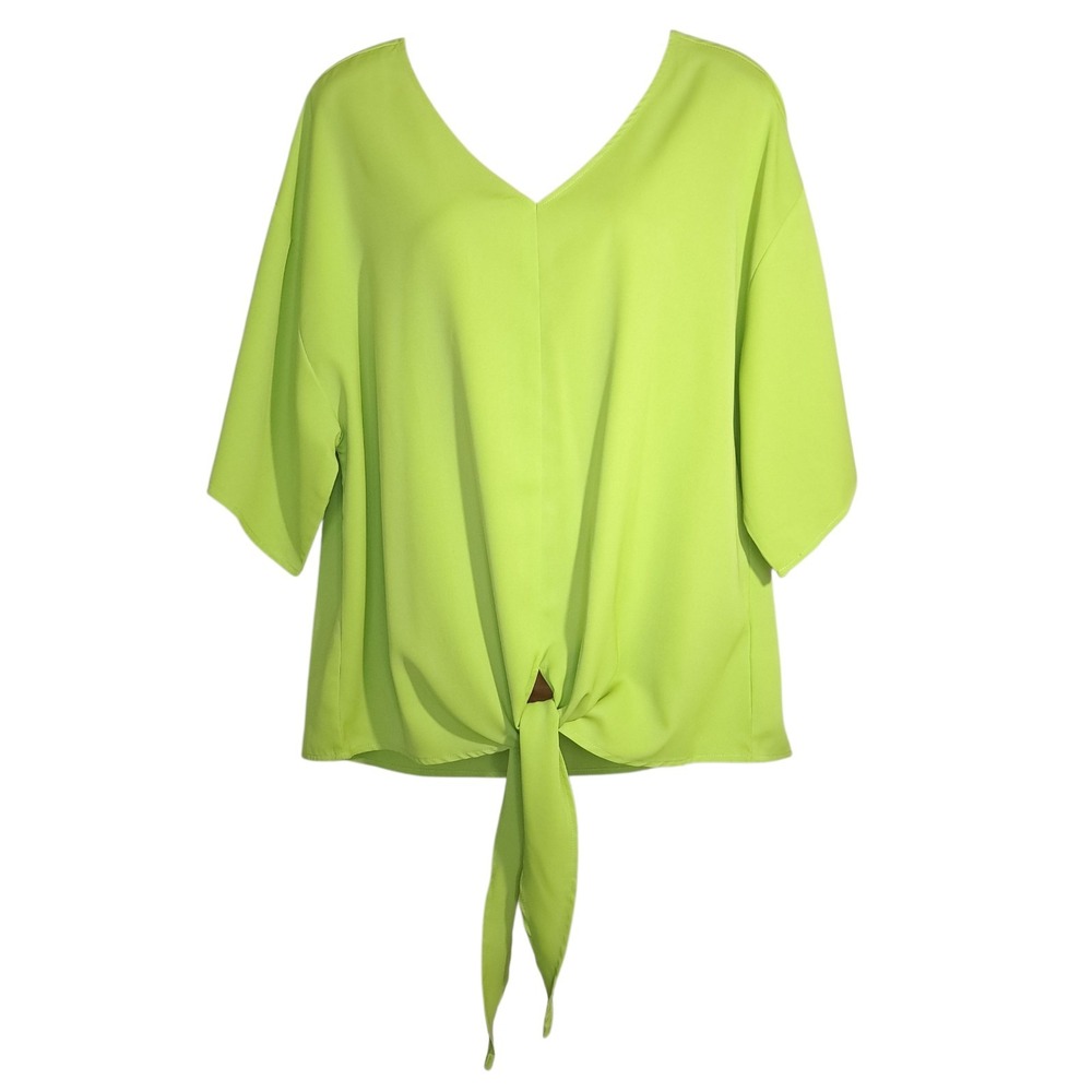 VII Show Women's Blouse/Top XL Light Green Short Sleeve Pullover Tie‎ Front